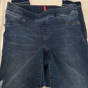 SPANX Blue Skinny Jeans with Elastic Waistband and Stretch